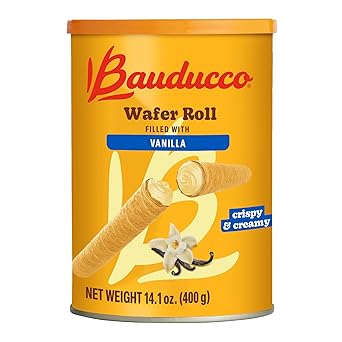 Bauducco Wafer Rolls, Vanilla, 14.1 oz (Pack of 1) - Crispy Cream-Filled Cookies - Gourmet Rolled Wafer Sticks - Premium Dessert Treat - Perfect for Coffee, Parties & Gift Baskets - Family Sharing Snack
