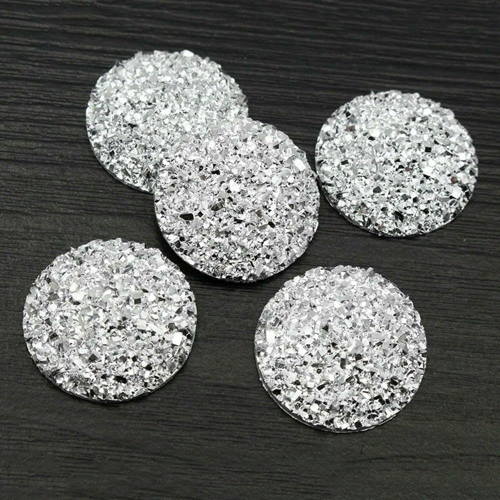 Optxzn 10PCS 20mm 25mm Mixed Colors Natural Stone Style Flat-Back Resin Cabochons for DIY Jewelry Making, Bracelet & Earring Accessories