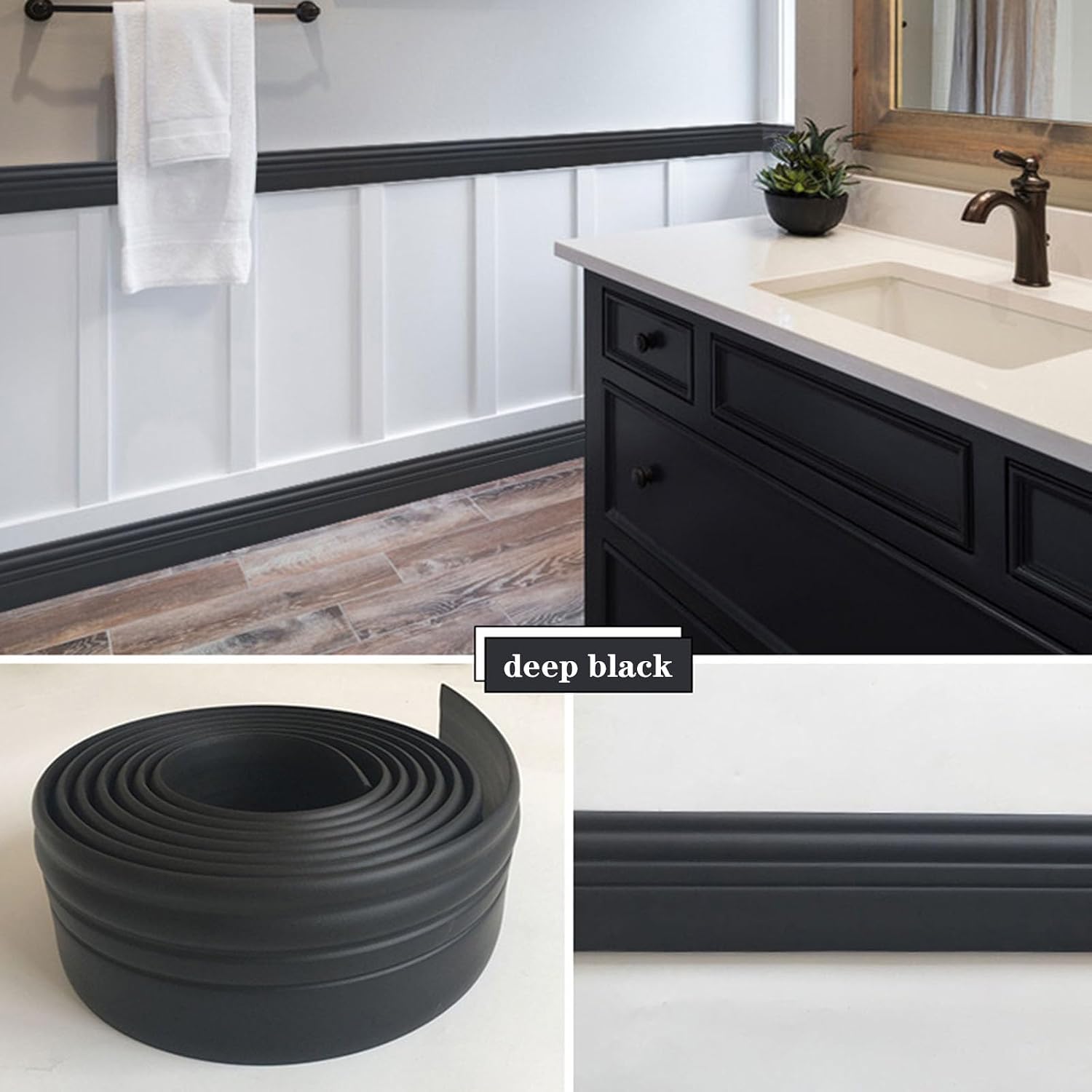 Flexible Baseboards Molding Trim,Self-Adhesive Wall Bath Kitchen Caulk Tape Sealant Strip, Width 4/6/8/10/12Cm,Length 5M/Gray/4Cm Wide(Black,10Cm Wide)