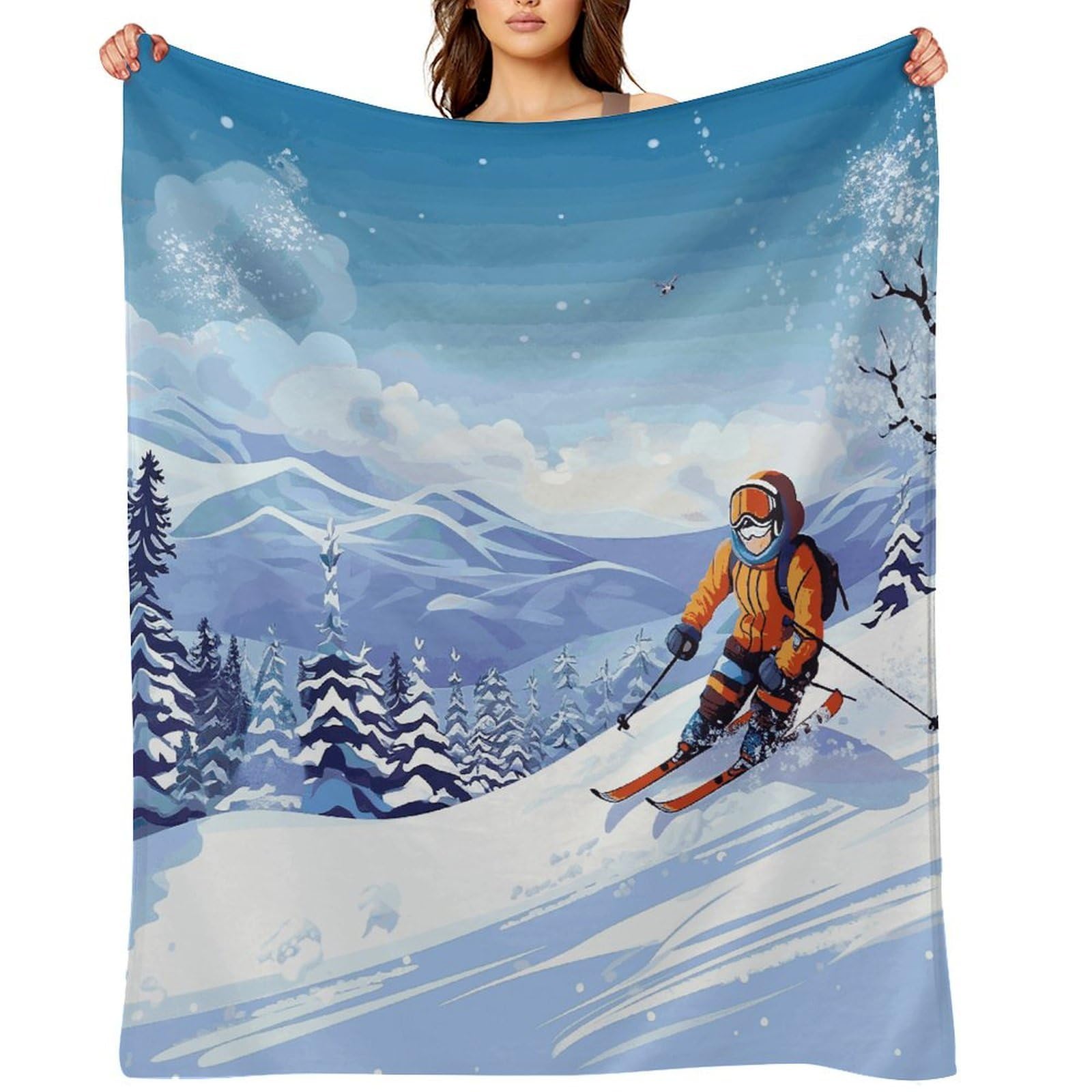 Winter Skiing Blankets Flannel Soft Blanket for Couch Warm Cozy Throw Blankets Fashion Bed Blanket Thick Bath Towel Bedspread Tapestry for Home Supplies Gift 60"x80"