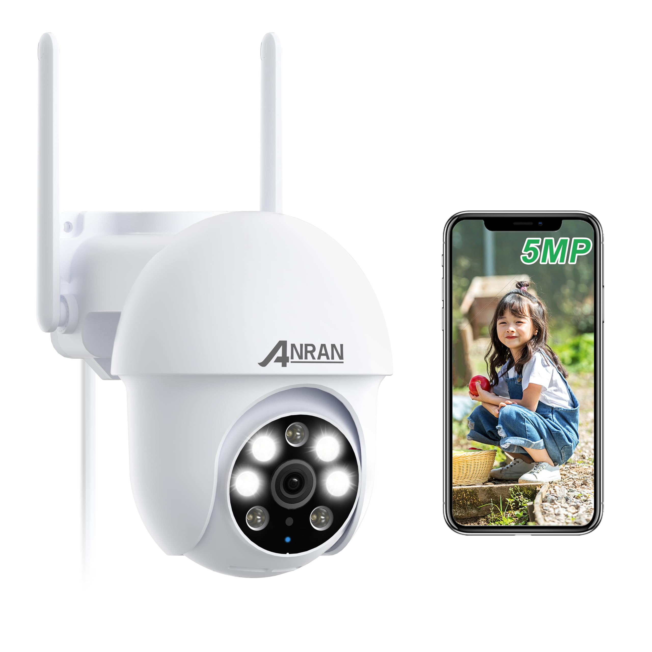 【500万超高画素・自動追尾・24時間常時録画】ANRAN 防犯カメラ 屋外 無線 5MP 監視カメラ 屋外 遠距離暗視 5dBiWiFi強化 可復元自動追尾 防犯カメラ ワイヤレス 屋外 360°広角撮影 動体検知 夜間カラー撮影（4灯搭載） Alexa対応 声光威嚇 双方向通話 家族共有 H.265+動画圧縮技術 SDカード/クラウド録画保存 IP66防水防塵2.4G/5Gwifi対応