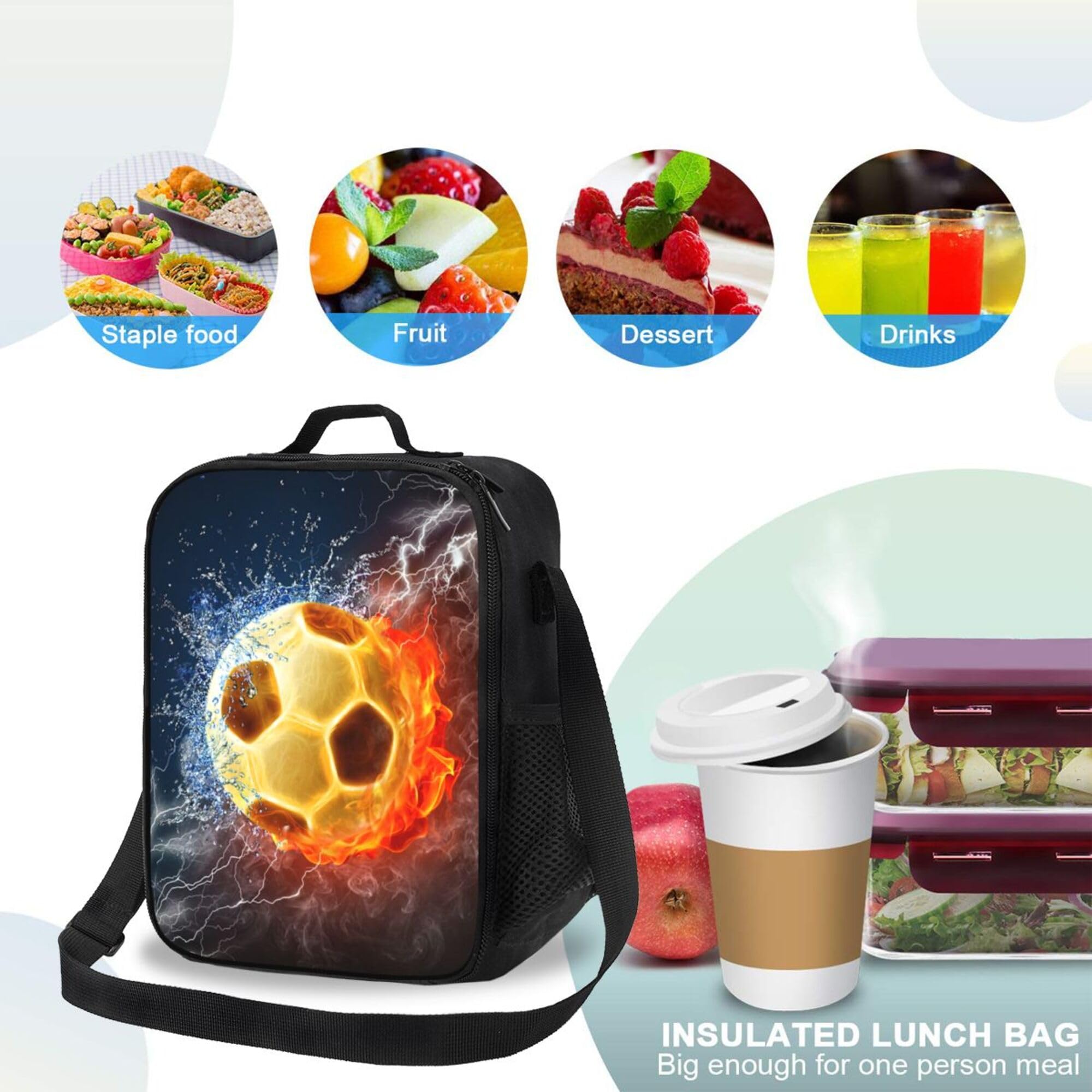 Gaakvrr Football Lunch Box for Boys Girls Insulated Durable Lunch Bag with Adjustable Shoulder Strap - Image 4