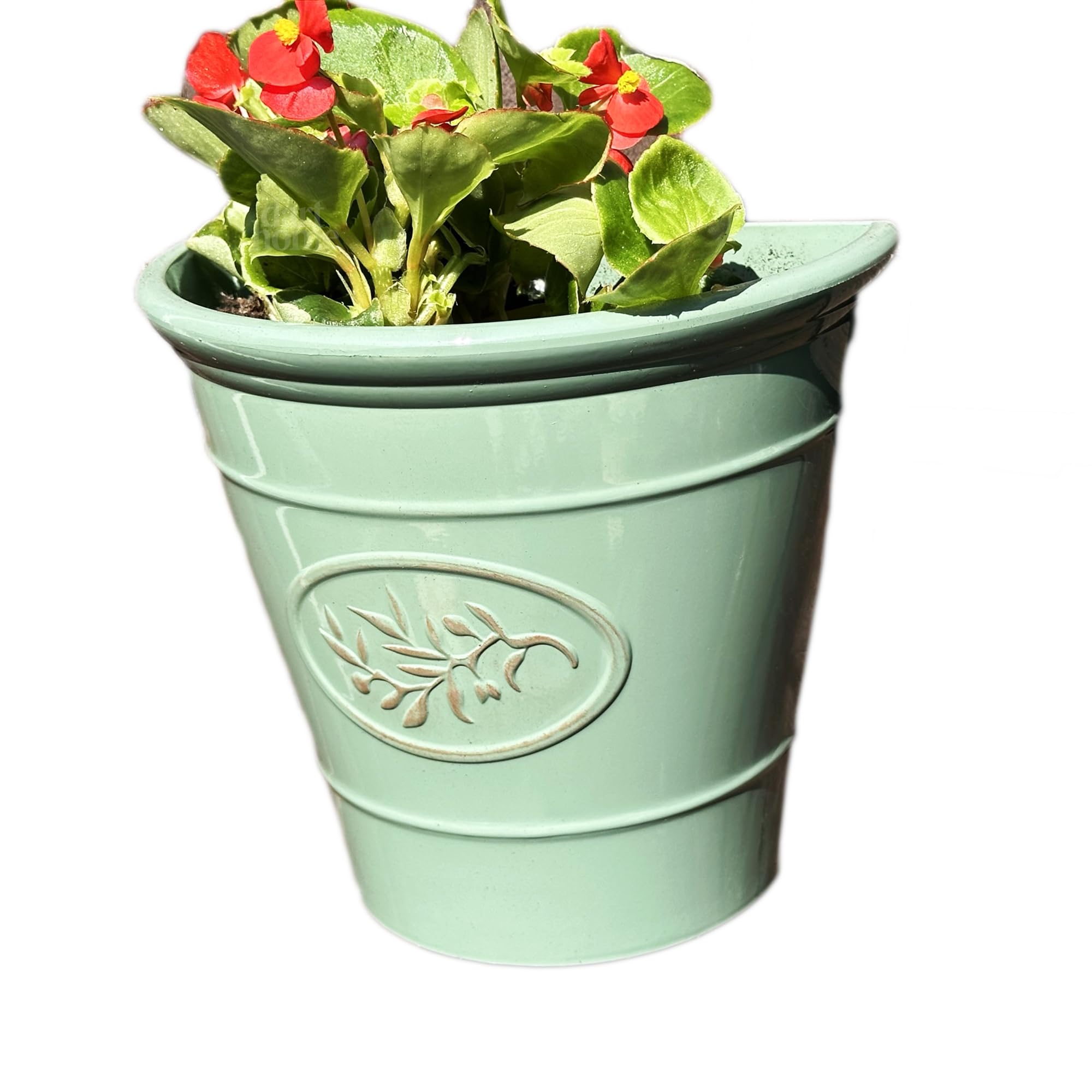 Darthome 2x Glossy Wall Planter 23cm Ceramic Effect Plastic Semi Circular Garden Pot Decor (2)
