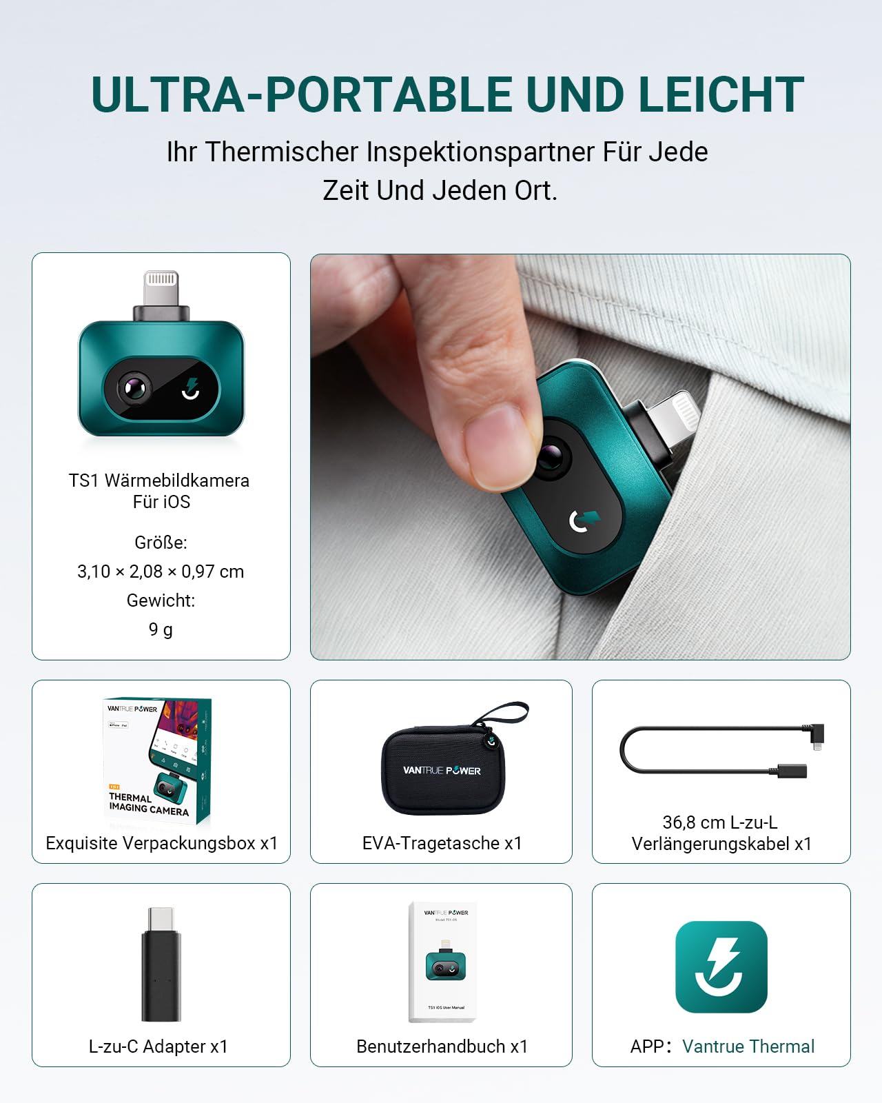 TS1 Wärmebildkamera Thermal für iOS iPhone iPad, Infrarotkamera Wärmebildkameras mit 512×384 Superauflösung Infrarot Kamera mit USB-C, -20°C bis 550°C, Haus-Inspektion 15x Zoom