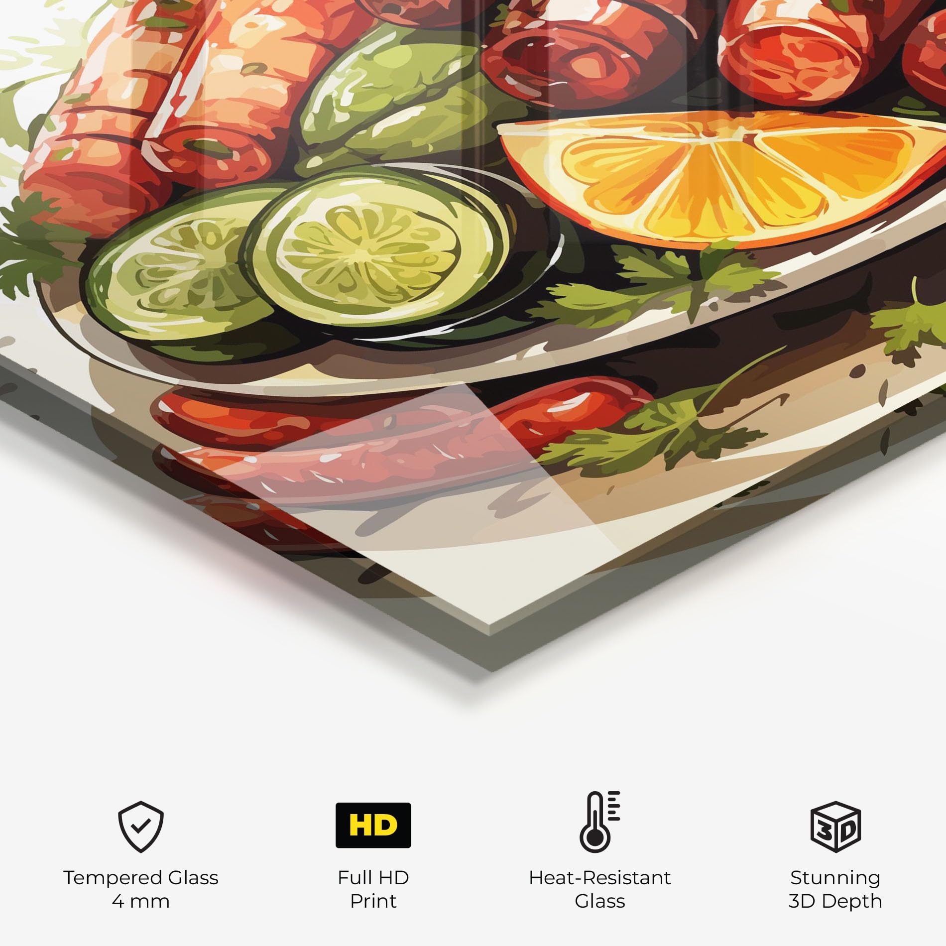 ARTHUB® Küchenrückwand aus Glas 50x70 cm, Tasty Sousages | Spritzschutz, Fliesenspiegel, Glasplatte, Herdspritzschutz, Wandschutz für Herd, Küche, Hartglas, Lebensmittel, Essen