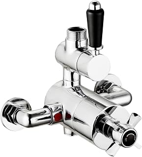 ENKI, Trafalgar, T118, Single Outlet, Twin Thermostatic Exposed Shower Valve, Chrome & Black Shower Tap Attachment for Bathroom Shower, Traditional Shower Valve Style