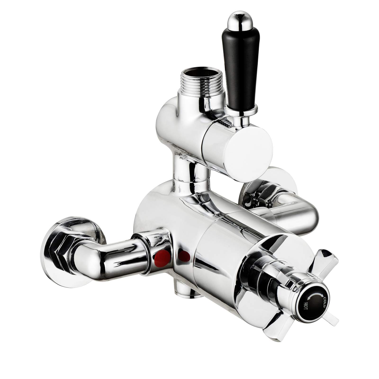 Enki Chrome Windsor, T118, Single Outlet, Twin Thermostatic Exposed Shower Valve, Shower Tap Attachment For Bathroom Shower, Traditional Shower Valve Style