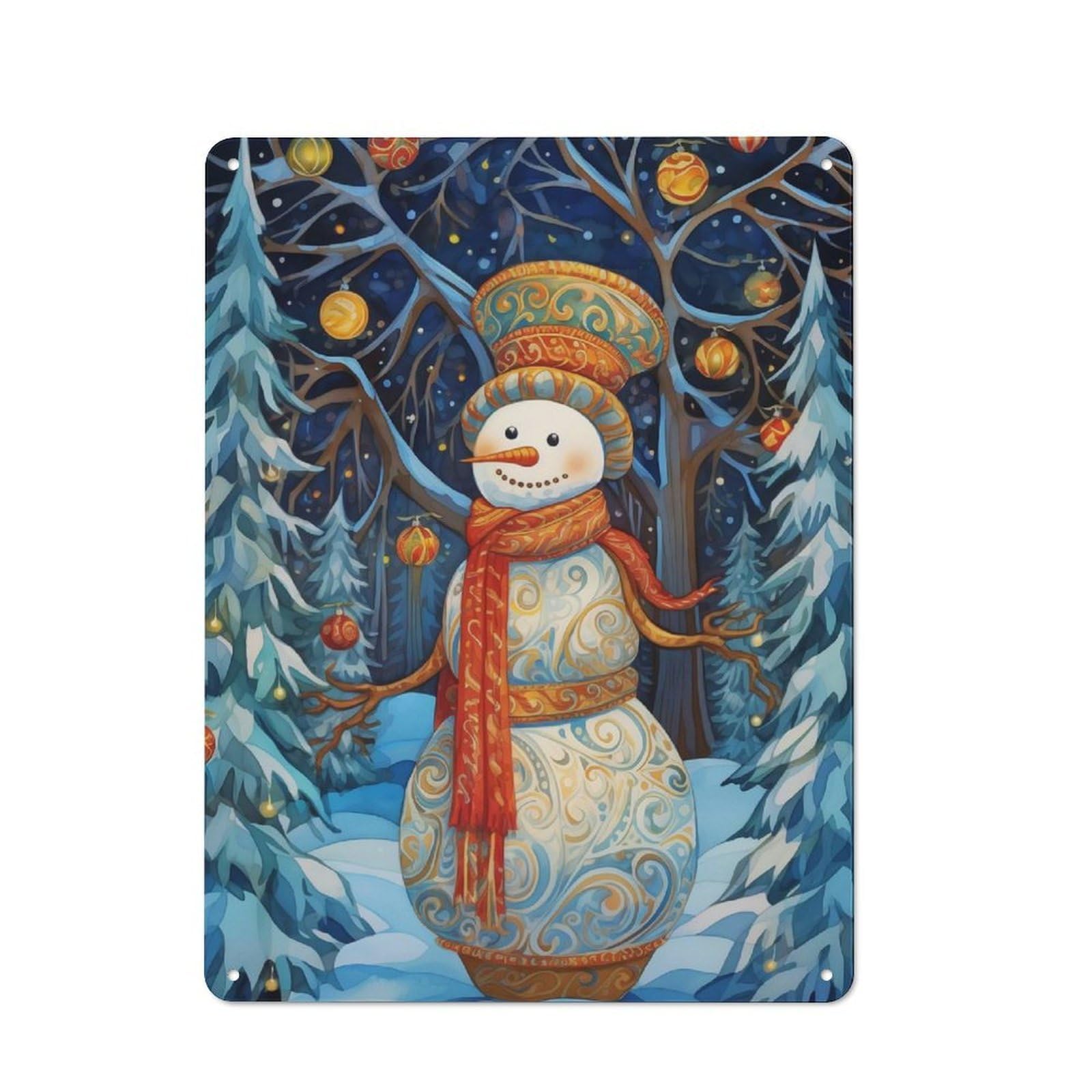 Junmoney Colorful Xmas Snowman Rustic Tin Sign 40X30cm For Home Bar Wall, For Home Interiors, Feature Walls And Decorative Displays