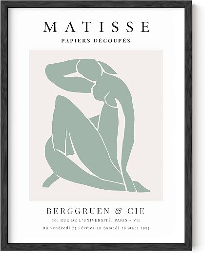 Matisse Print, Green & White, Black Frame, 12x16