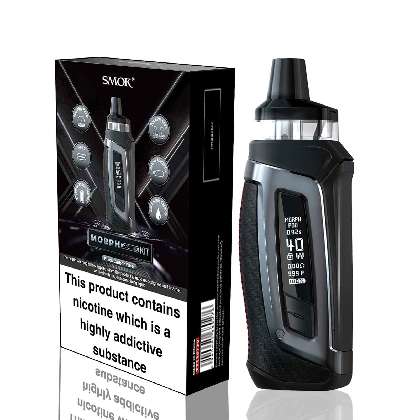 SMOK Morph POD-40 Kit Built-in 2000mAh-No Nicotine (Black Carbon Fiber)