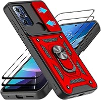 Vista 6 de Funda para Moto G Play 2023, con protector de pantalla de vidrio templado [2 piezas] y cubierta de cámara deslizante, soporte de anillo de rotación