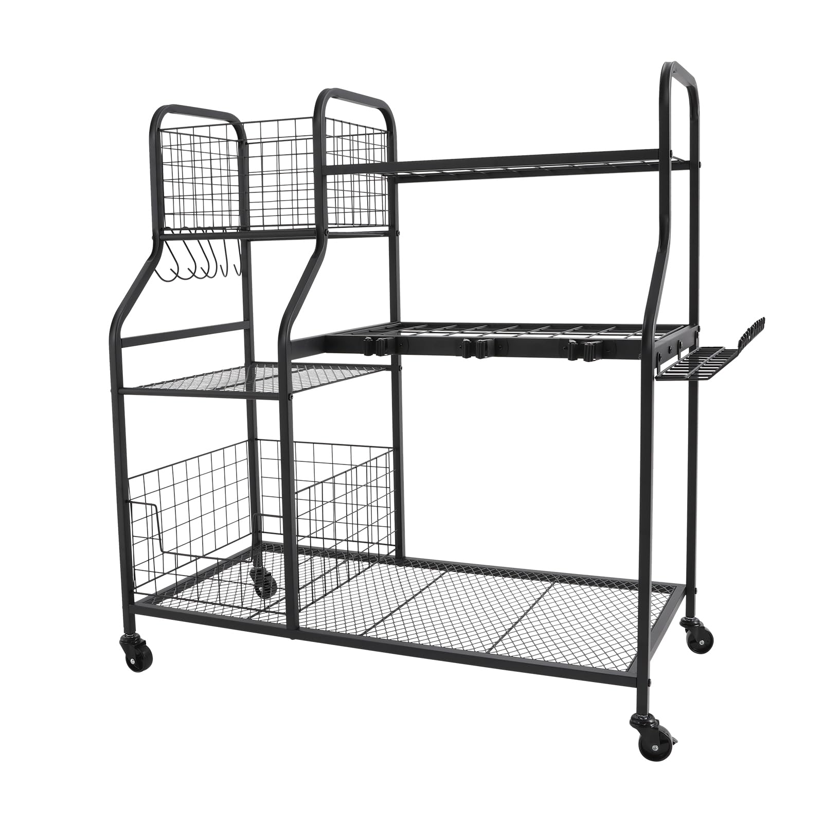 Scaffale per attrezzi da giardino, 36 scomparti, 12 ganci, in acciaio al carbonio, con ruote, portata 40 kg, per giardino, garage, capanno, 91,95 x 41,91 x 94 cm, colore nero