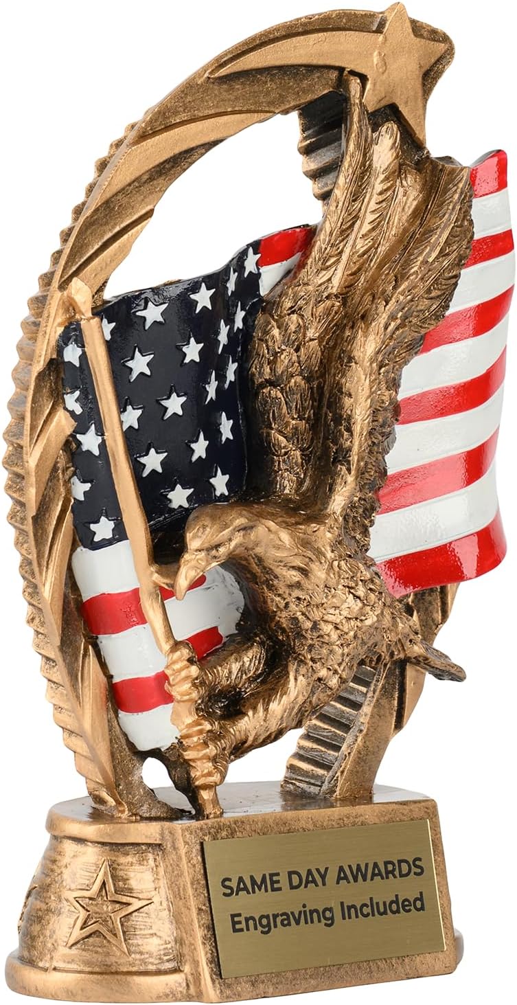 Running Star Eagle with American Flag Award - 5.5 Inch Custom Engraved Award for Service Volunteer Leadership Military First Responder Strength Courage Honor