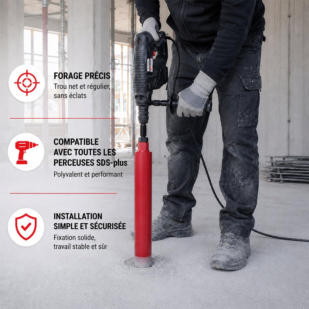 Couronne diamant Ø 63 mm avec adaptateur perceuse et perforateur SDS-plus