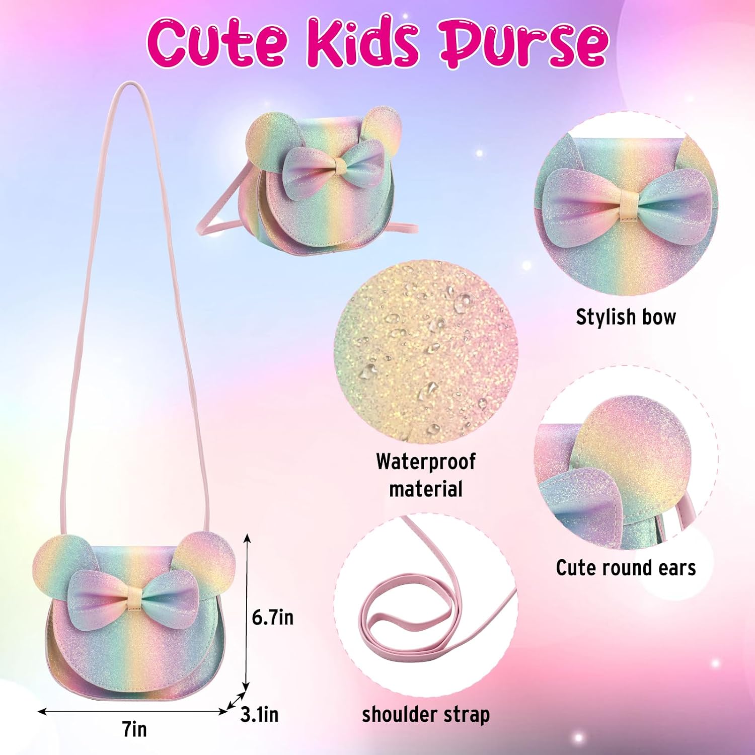 Kids Purse Toddler Gifts for Girls, Cute Little Girls Purse Mouse Ear Crossbody Bag, Princess Handbags for Age 3-14 | Toddler Gifts, Mouse Ear, for Age 3-14