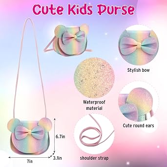 Kids Purse Toddler Gifts for Girls, Cute Little Girls Purse Mouse Ear Crossbody Bag, Princess Handbags for Age 3-14 | Toddler Gifts