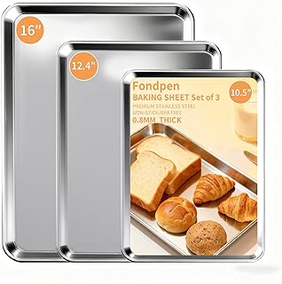 Baking Sheet Set of 3, Stainless Steel Cookie Sheets Baking Sheet Pan, 1...