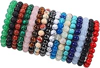FIRAZIO 16PCS Semi-Precious Gemstone Beaded Stretch Bracelets for Women Men - 8mm Unisex Yoga Crystal Bracelets Gifts