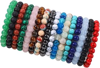 FIRAZIO 16PCS Semi-Precious Gemstone Beaded Stretch Bracelets for Women Men - 8mm Unisex Yoga Crystal Bracelets Gifts
