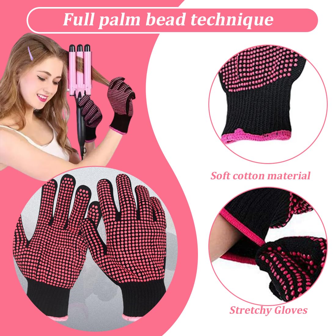 2 Gant Anti Chaleur +2 Barrette Cheveux Femme Gants professionnels résistants à la chaleur,Gants de protection contre la chaleur pour fer à friser pour coiffer les cheveux,fer à lisser
