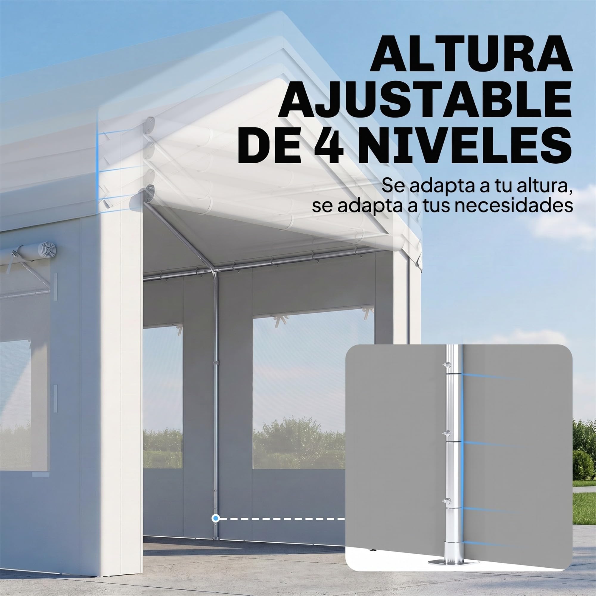 Outsunny Carpa Garaje Portátil 3x6 m para Coche Impermeable Blanco