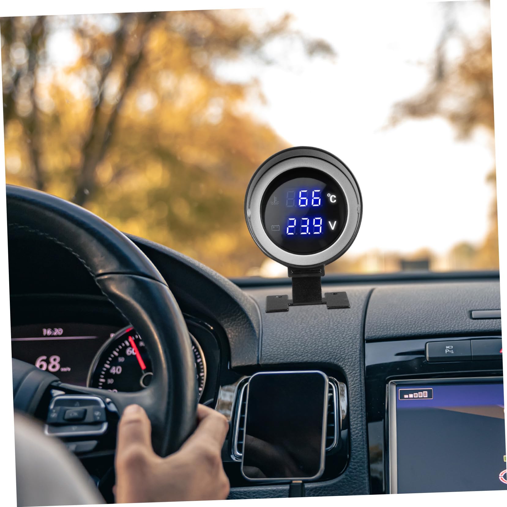 Misuratore Acqua Temperatura e Tensione Auto Rotondo Nero