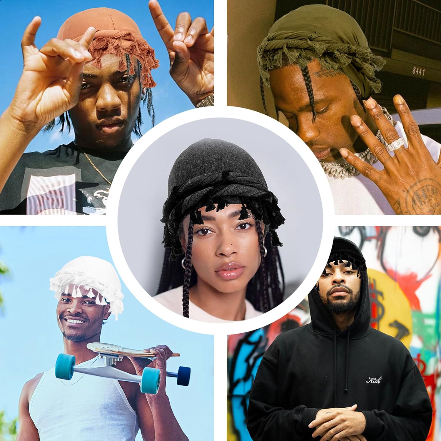 Durags for Men, Satin Lined Halo Turban for Men& Women, Pre-Tied Turban Head Wraps for Braids Dreads - Image 4