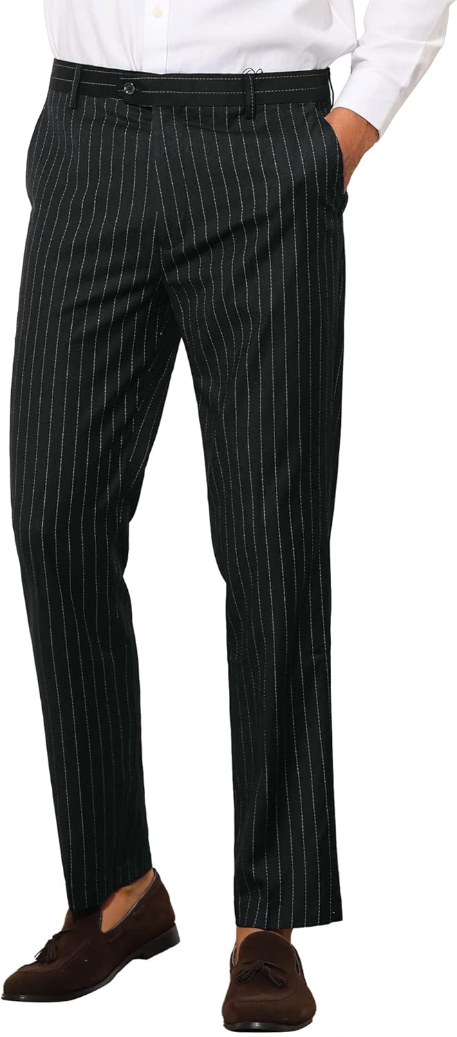 Lars Amadeus Formal Striped Dress Pants for Men's Slim Fit Flat Front Office Business Trousers