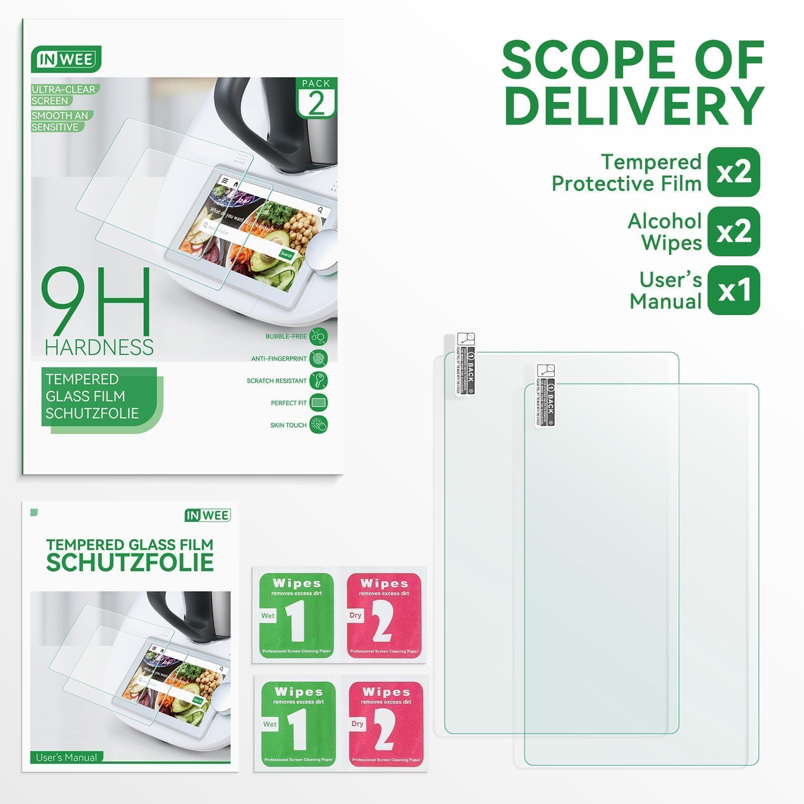 QULLOO Protection D'écran Pour Vorwerk Thermomix TM7, 2 Pièces Dureté