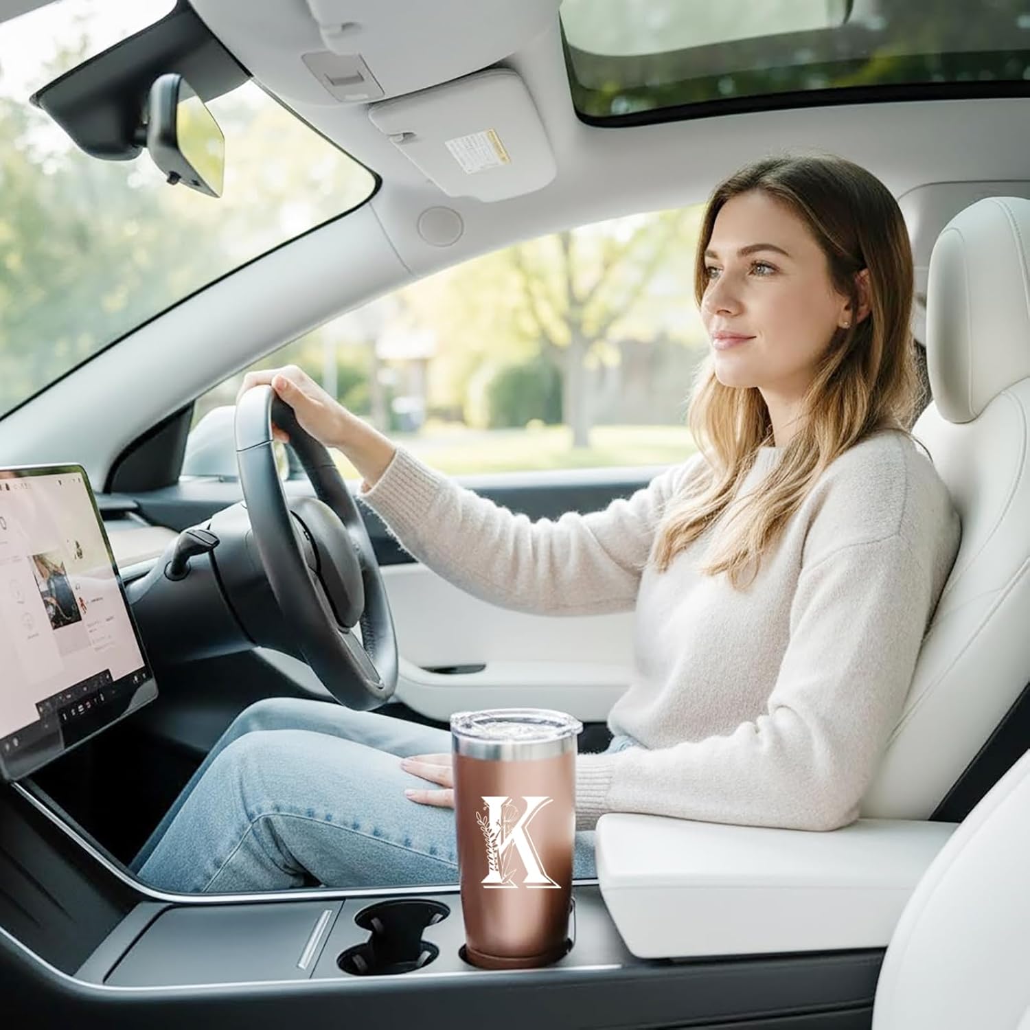 Letter K Insulated Travel Cup with Lid, Personalized Initial Mugs for Women, Letter K Gift Coffee Mugs for Women, Wife, Mom, Grandma, Bridal Shower Gifts, 20 OZ Rose Gold Two Lids - Image 4