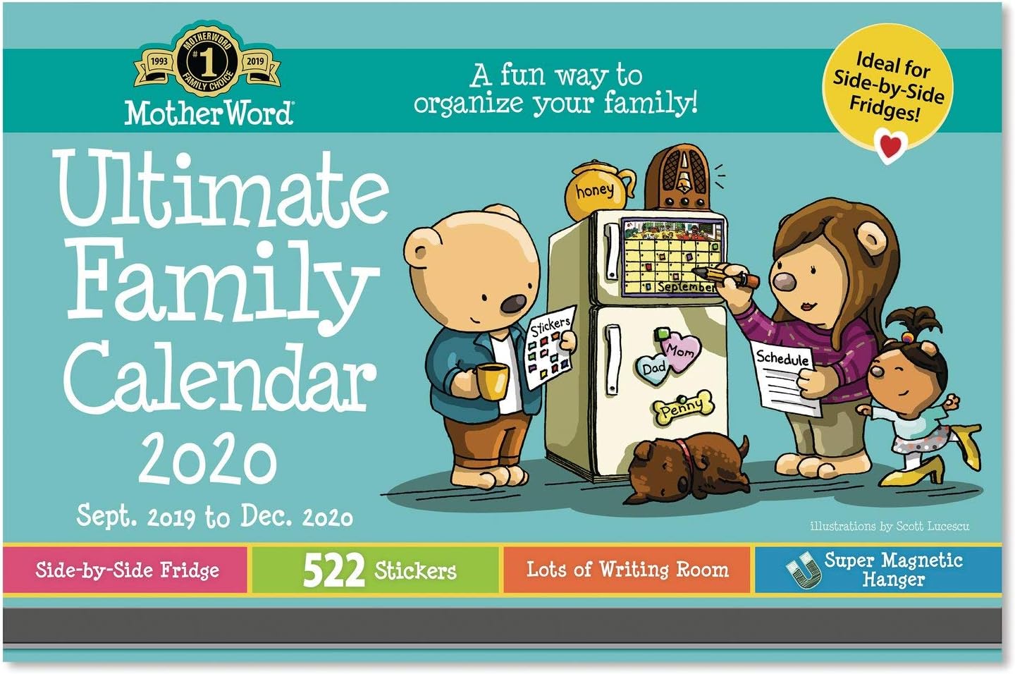 Ultimate Family Magnetic Hanging Calendar, 16-Month, Sept 2019-Dec 2020, English, Medium Side by Side Version, 15" x 9.5" (MWMKT12820)