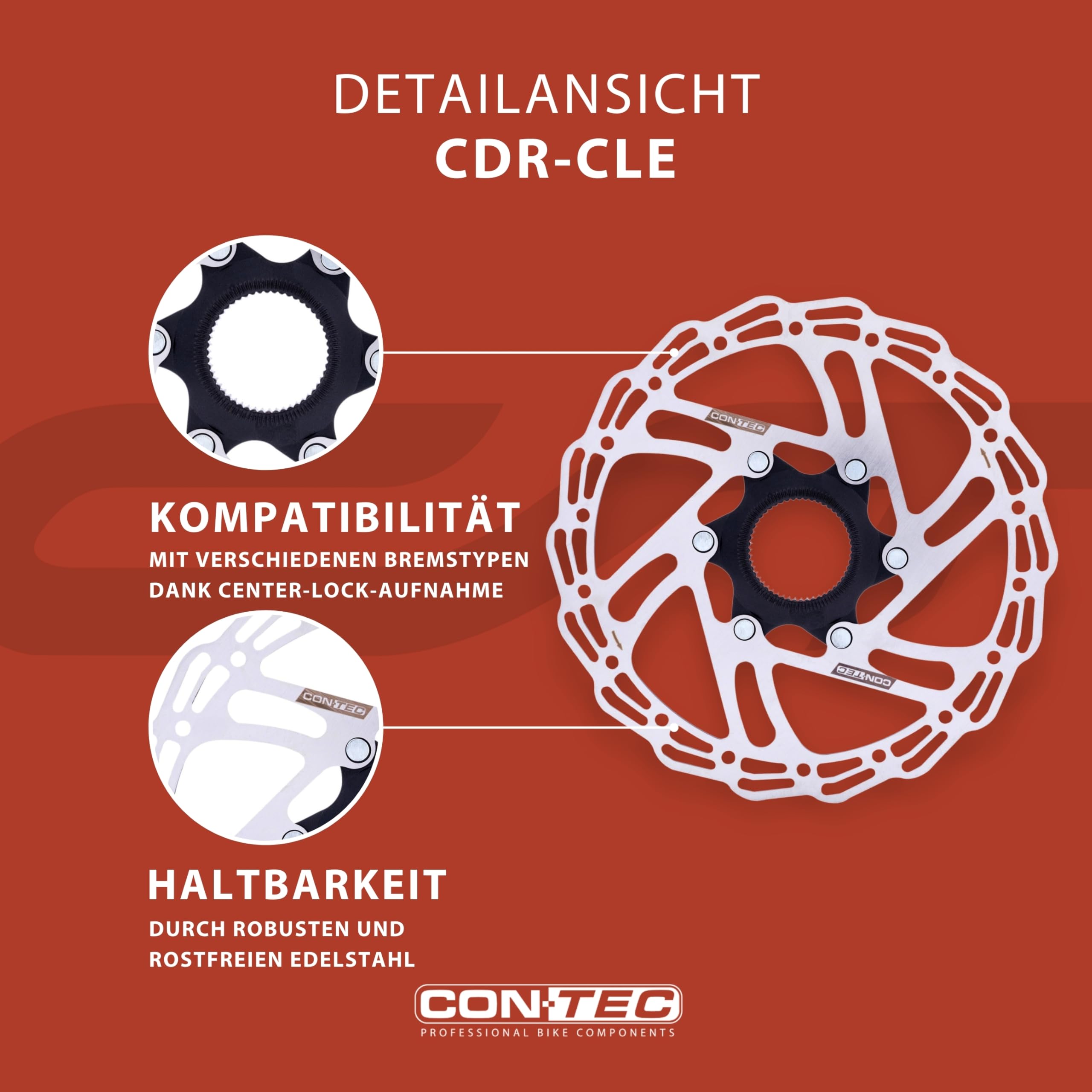 CONTEC Fahrrad-Bremsscheibe CDR-CLE, 203 mm, 207 g, Aluminium-Spider, Center Lock, E-Bike kompatibel, Edelstahl, hitzebeständig, einfache Montage, silber
