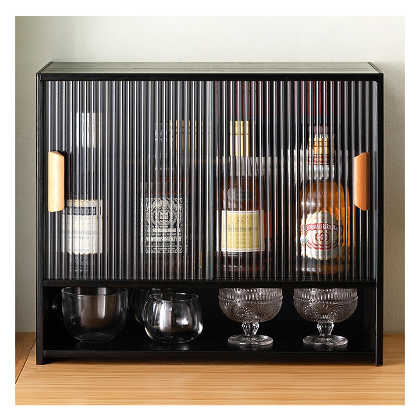 BHGFYXBS Whiskey Cabinet For Home Small Wooden Kitchen Pantry Sideboard Freestanding Sto Cabinet With 2 S Doors Black Countertop Shelf For Home Bar & Coffee Stat,Black-55X28X46Cm,Black-55x28x46cm