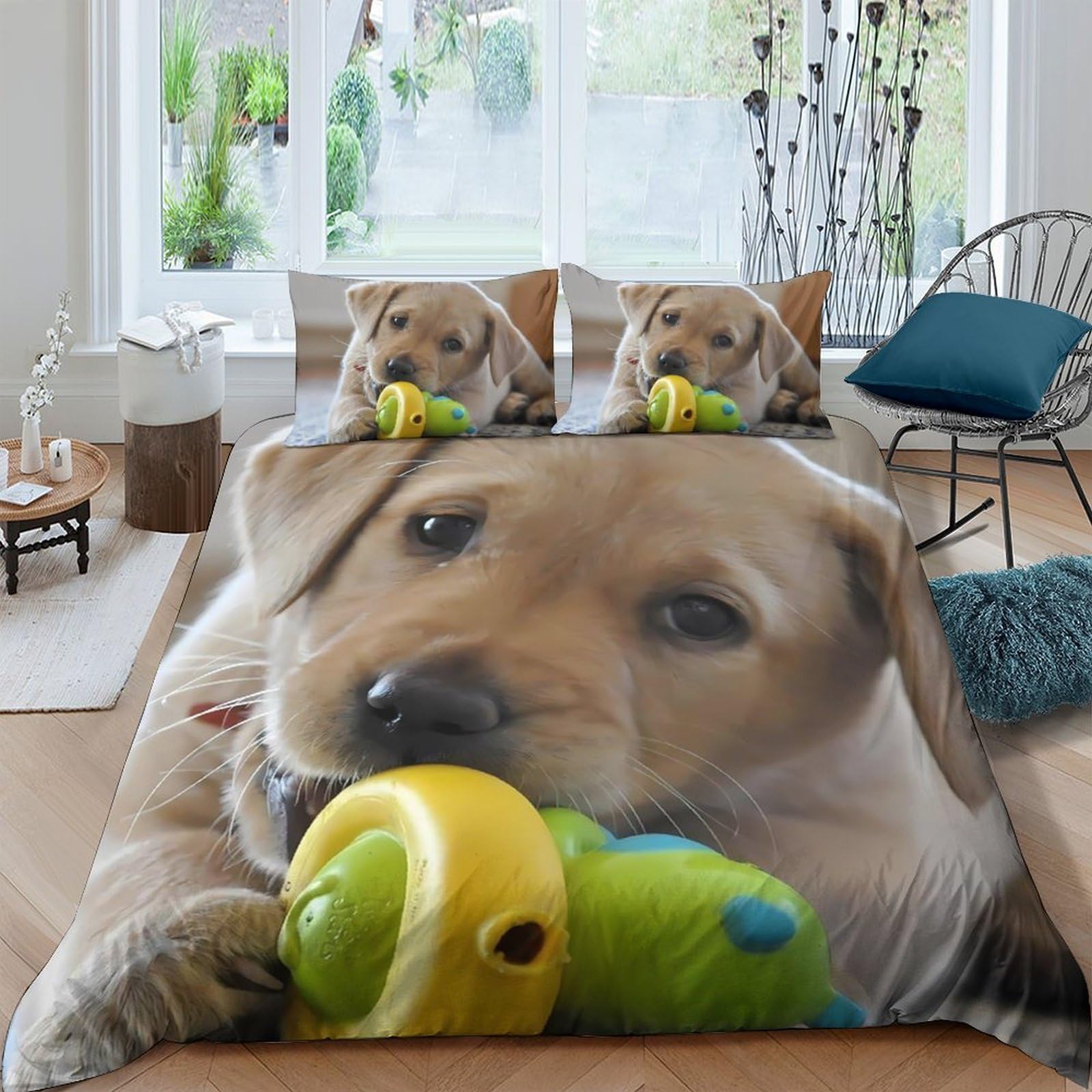 Ctjqhvkz Style-5 3D Printed Labrador Retriever Dog Fitted Sheet Microfiber Soft Washable Yellow Puppy Bed Cover For Bedroom Dorm Mattress Decor Single（135X200cm）