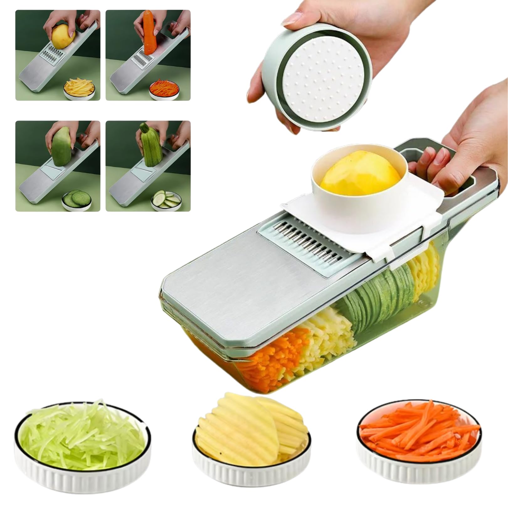 Coupe-fruits et légumes (6 en 1) - Coupe-fruits et légumes - Avec récipient - Dicer - Hachoir à légumes pour cuisine moderne