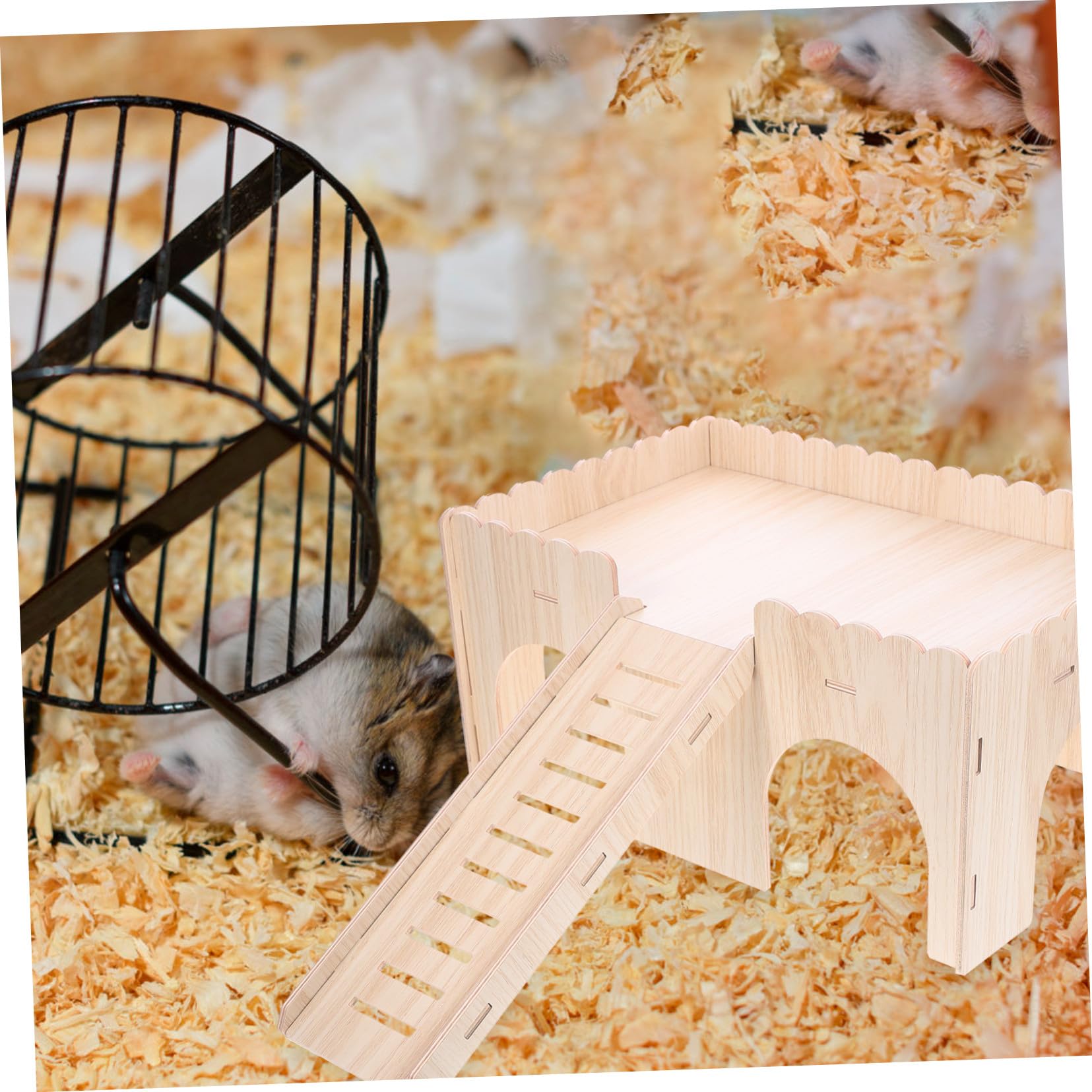 Holz Haustierhütte mit Schlitten, Villaförmig Beige für Kleintiere