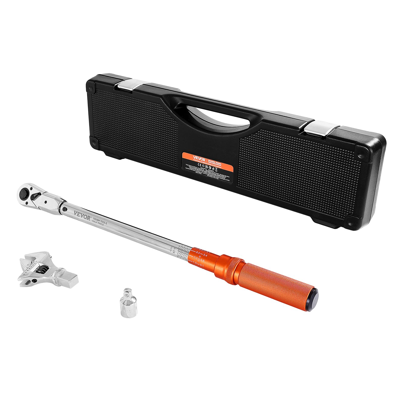 VEVOR Clé Dynamométrique à Déclenchement Entraînement 13 mm 27,1-216,8 N.m, Clé à Cliquet Bidirectionnelle et Réglable, 72 Dents, avec Adaptateur et Mâchoire Interchangeable, pour Réparation Auto