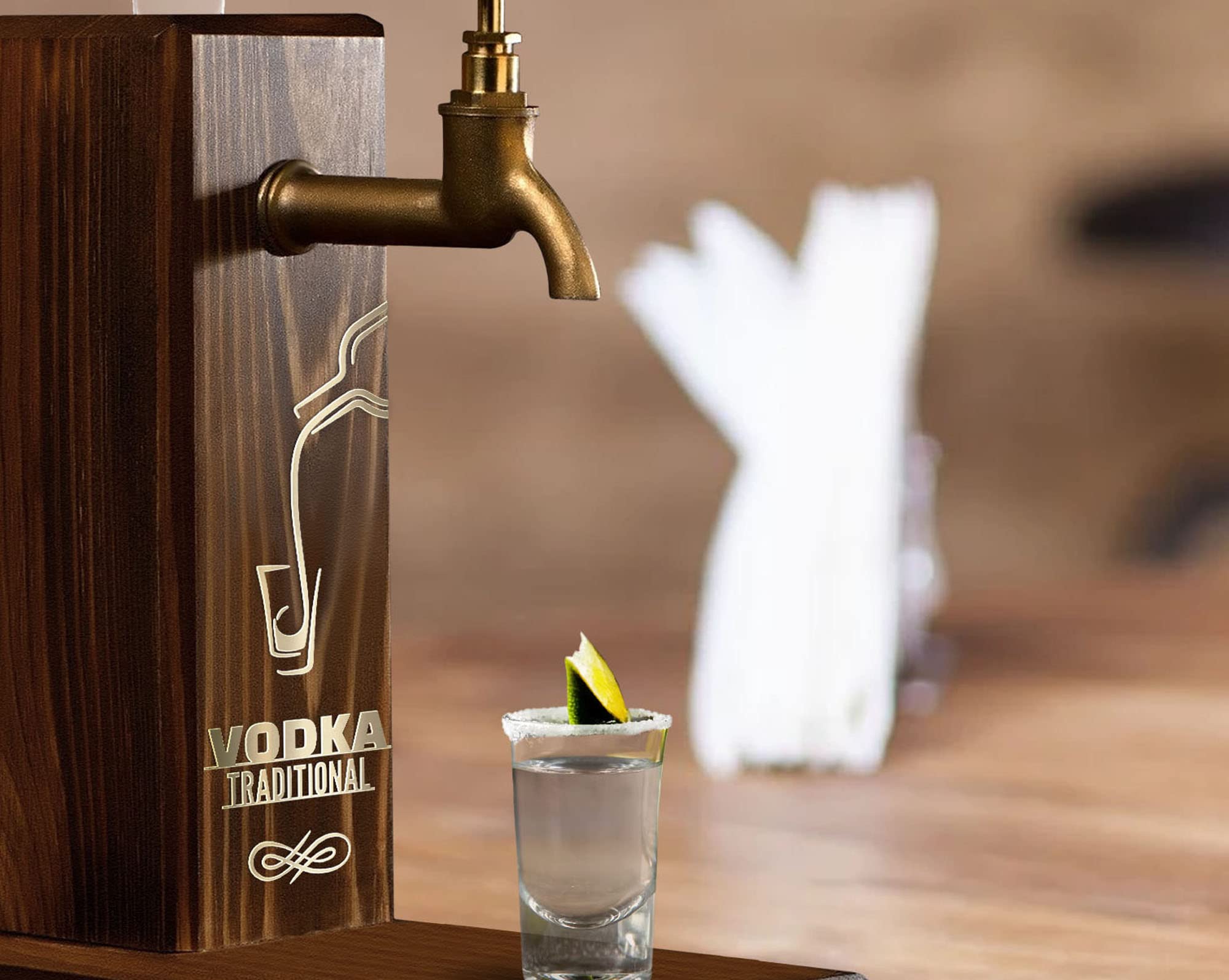Bk Gift Özel Vodka Baskılı Musluklu Doğal Ahşap İçki Standı, İçki Çeşmesi, Doğum Günü Hediyesi, Ev Hediyesi, İçecek Dispenseri
