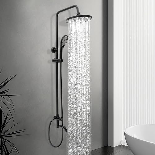 Miniatura 4 de Cabezal de ducha con combo de mano, cabezal de ducha de lluvia de níquel cepillado con grifo mezclador de mano y manguera de acero inoxidable de 4.9