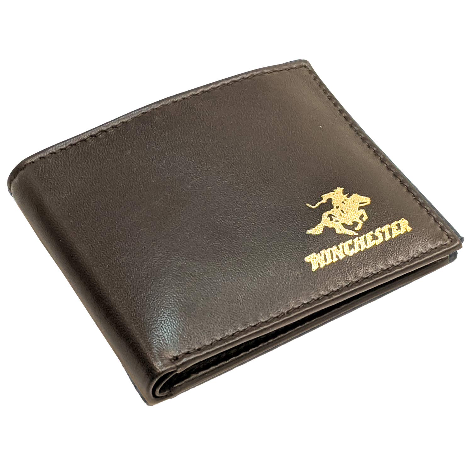 WinchesterBifold RFID Wallets for Men Genuine Leather Full Grain, Slim Wallet Card Holder Slot with ID Window Lightweight San Marcos, Brown