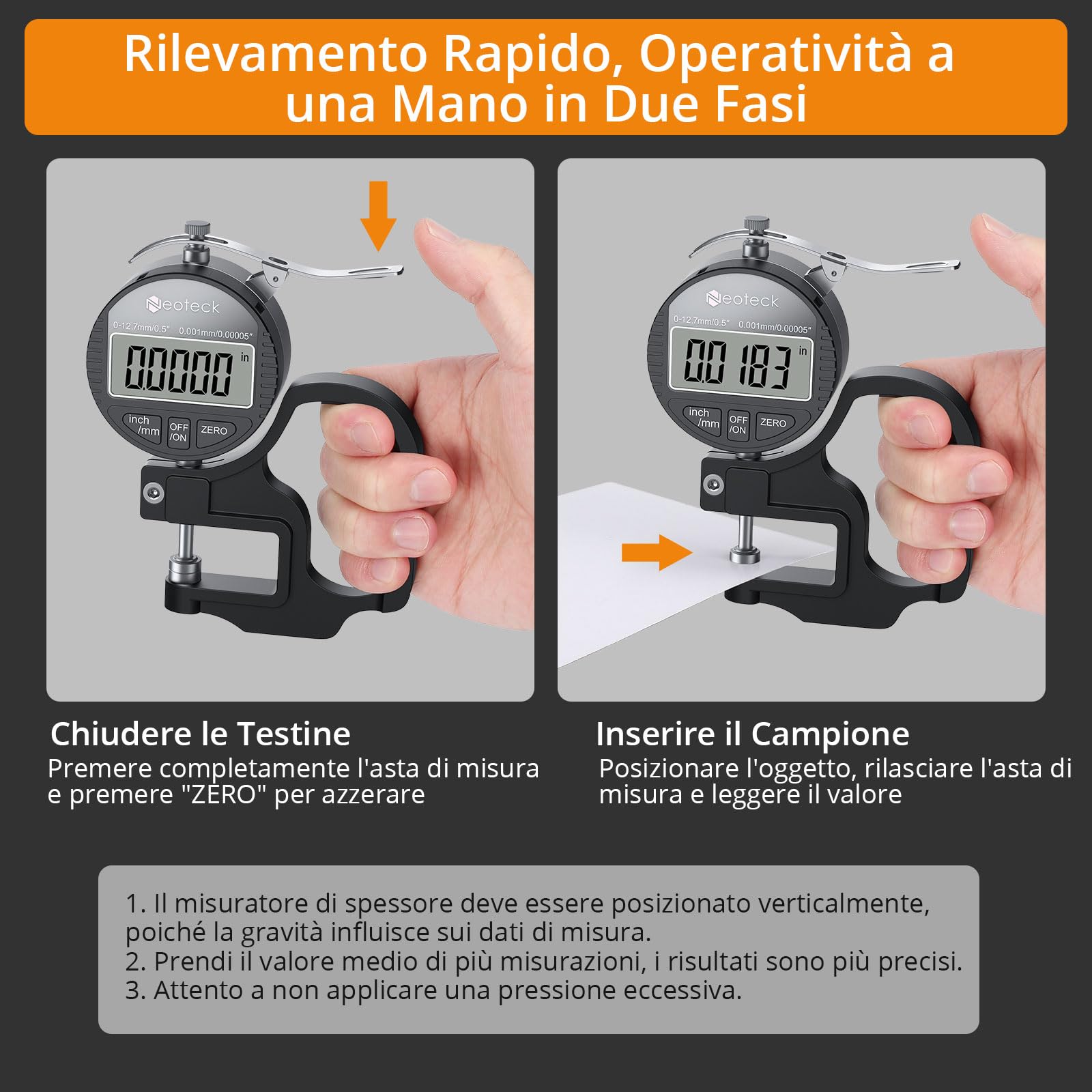 Neoteck Micrometro Digitale 0-12.7mm Risoluzione 0.001mm Calibro Spessore LCD Misuratore di Precisione