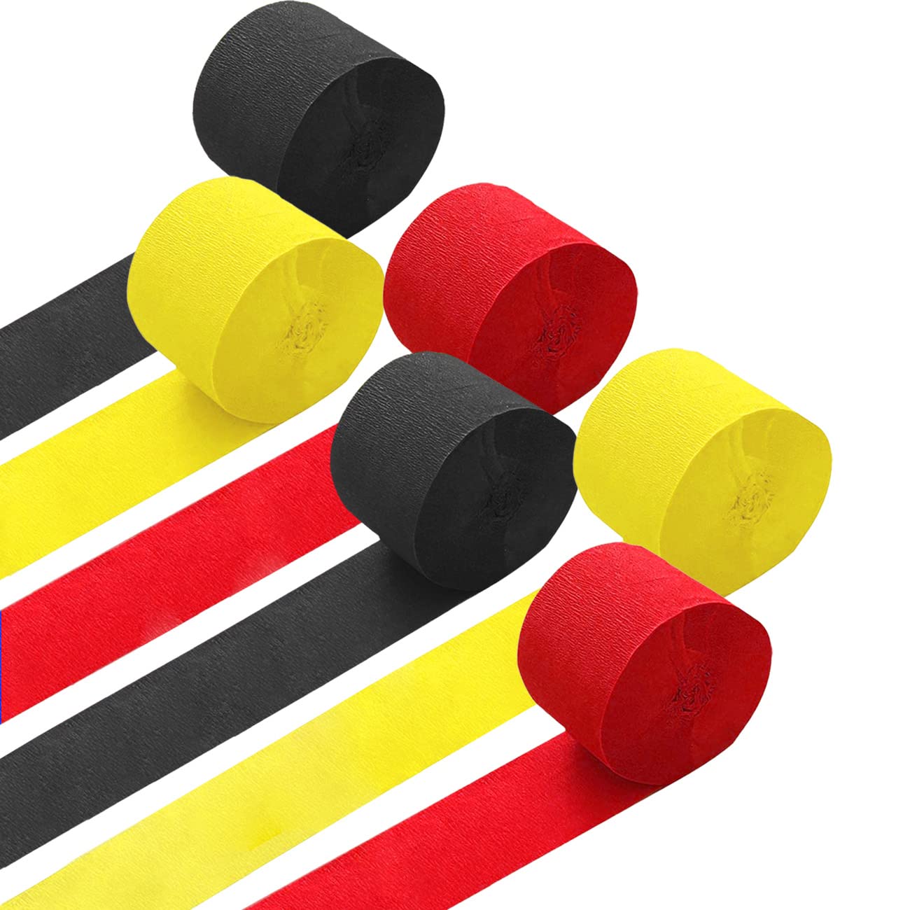 6 Rollen Schwarz Rot Gelb Krepppapier, Kreppbänder, Krepppapier Luftschlangen Dekoration(4.5 cm x 25 m)