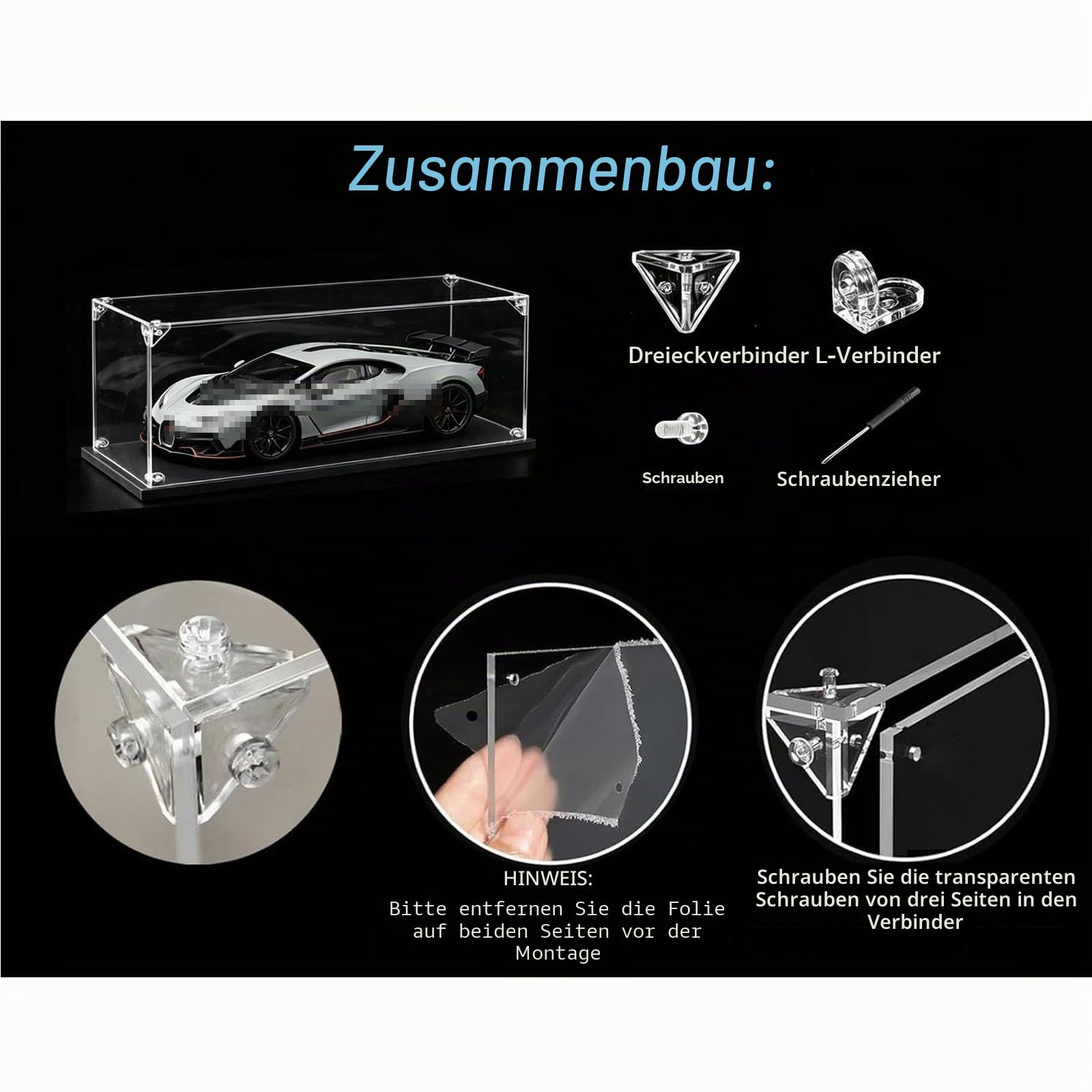 50x30x25cm Acryl Vitrine für Modellautos, Schaukasten für Figuren | Acryl Vitrine Schaukasten für Lego Modellauto 1/10 Batmobile Tumbler 76240 at-TE Walker 75337 BTS Dynamite 21339 43242