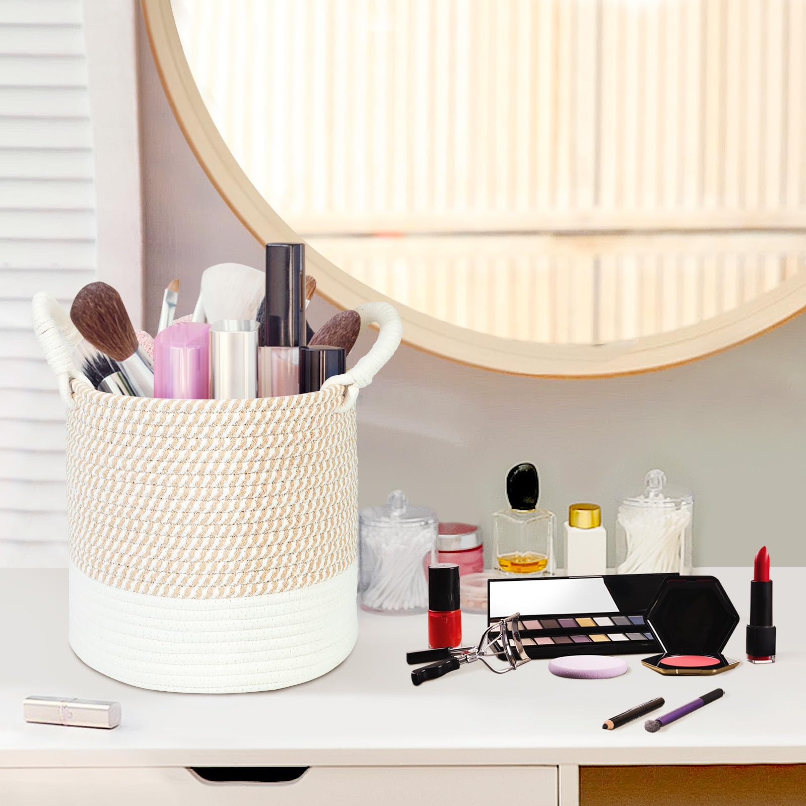 HDRNT Panier de rangement tressé en corde de coton, petit panier pour table à langer, panier empilable, boîtes de rangement pour chambre d'enfant, salon, salle de bain, 25 * 25 cm
