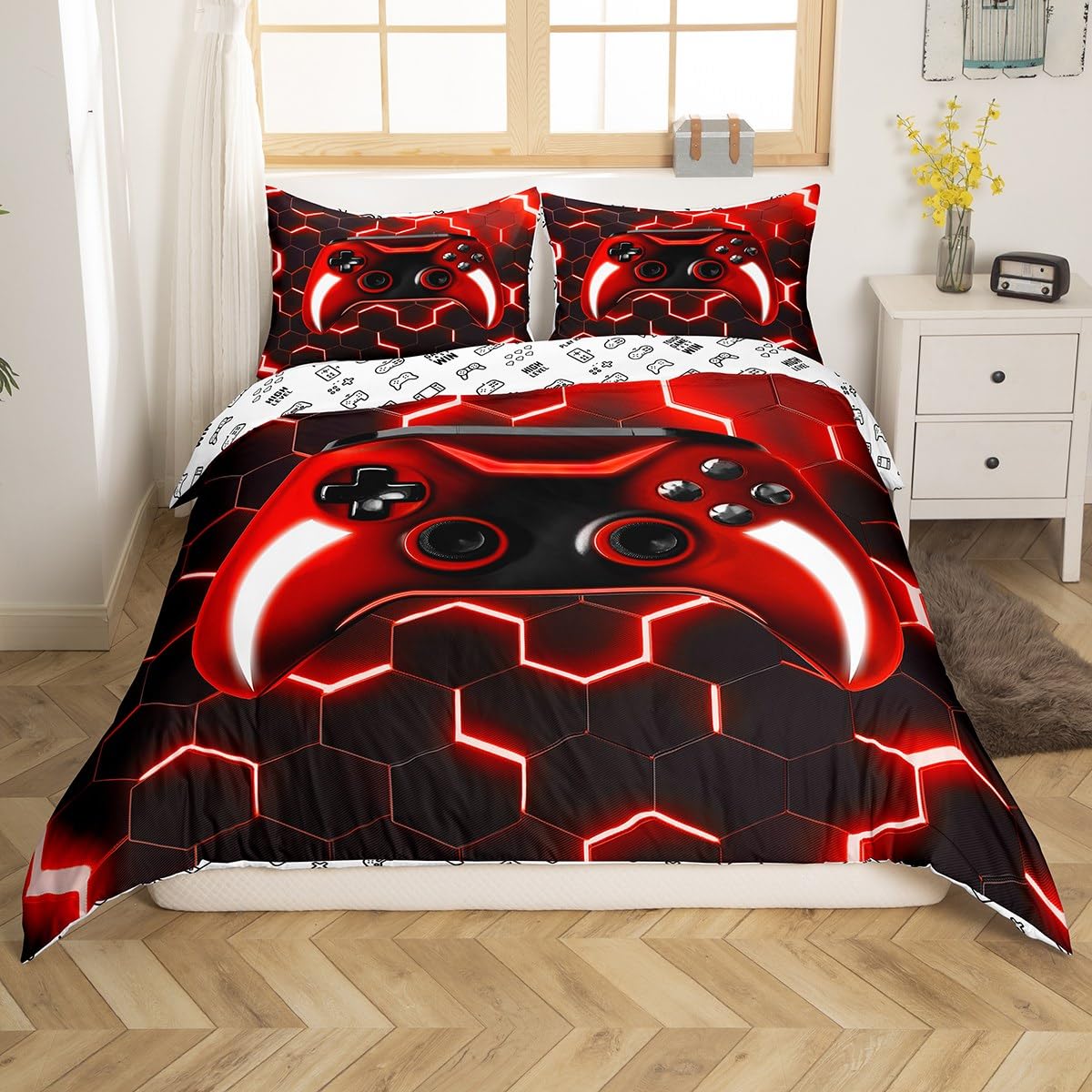 Homewish Boys Gamer King Size Duvet Cover Set including 2 Pillowcases, Kids Gaming Gamepad Bedding for Teenage Bedroom Decor - Image 2