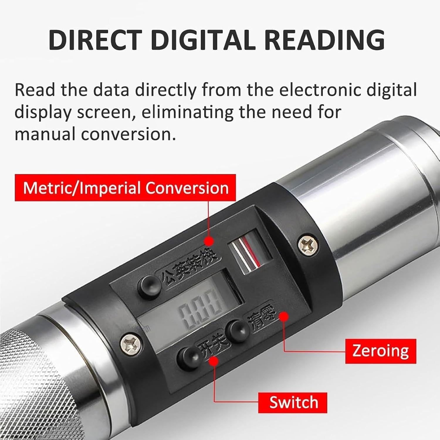 Estensimetro digitale a nastro in acciaio inox per misurazione della convergenza di gallerie da 20 m/30 m, risoluzione 0,01 mm, precisione 0,06 mm, con conversione cm/pollici. (30m)