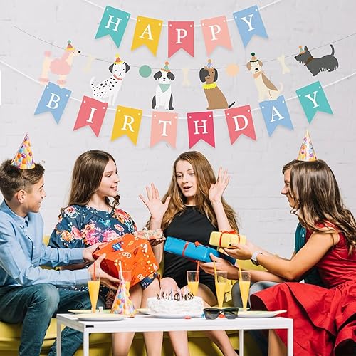 Miniatura 4 de JANSONG Cartel con temática de perro feliz cumpleaños, decoración colorida para niños, bebés, perros, suministros de fiesta de cumpleaños