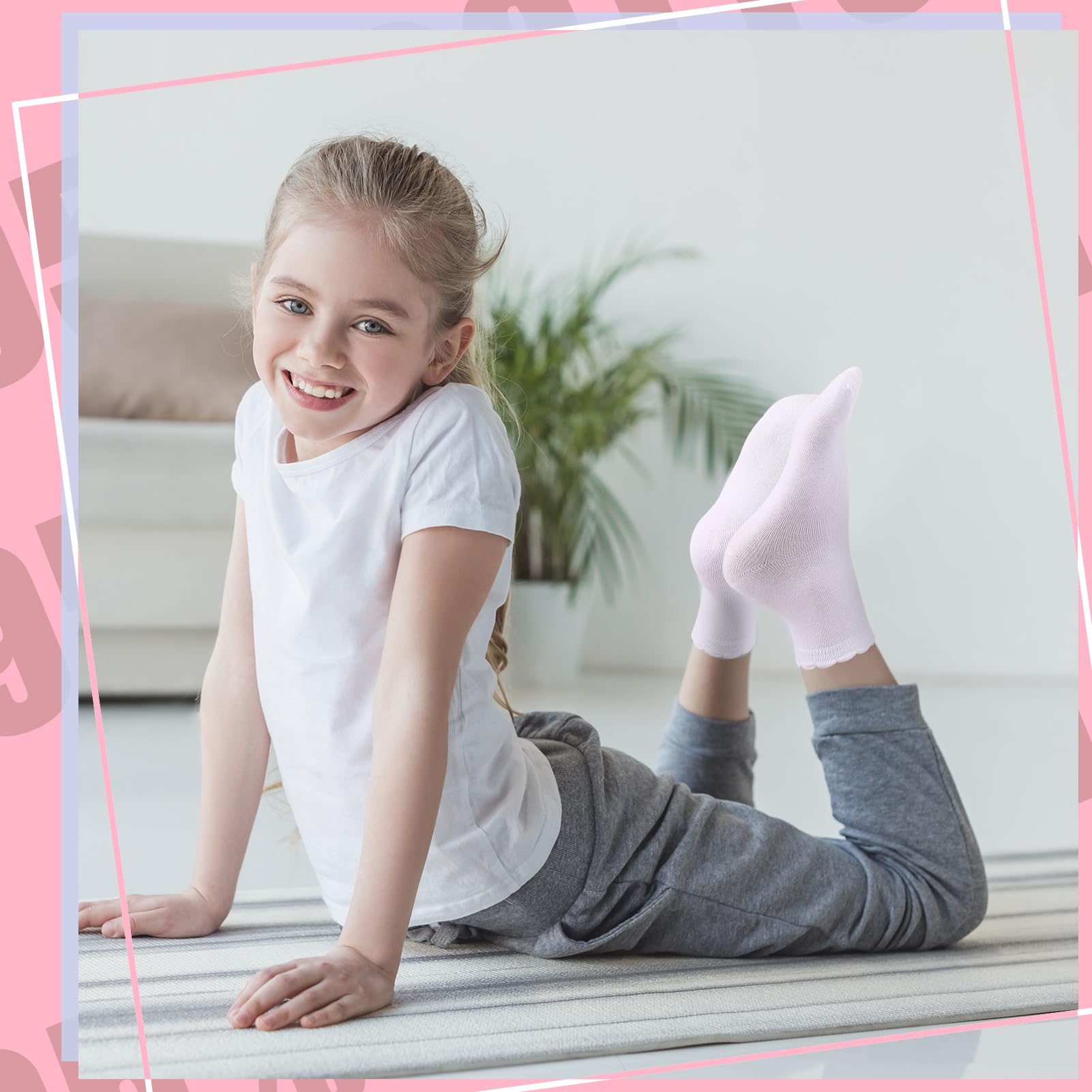 Zuimei 6 Pair Girls Lace Socks,White Cotton Frilly Ankle Socks for Kids Sweat Absorbent,Comfortable&Breathable Everyday for School,Parties and Dressing Up(4-7 Years Kids)