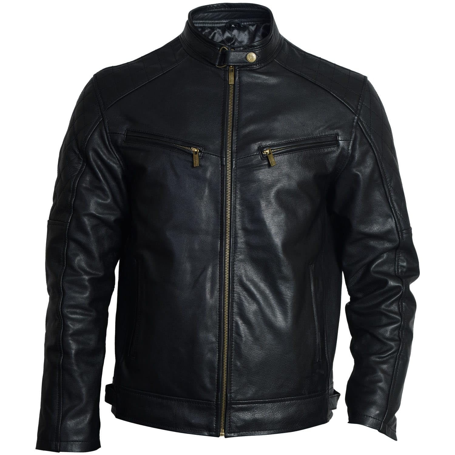 body guard Genuine Leather Jacket | Genuine & Pure Leather Jacket | Mens Solid Biker Jacket | Full Sleeve Solid Jacket for Men's Biker Style | 4 Zipped Pockets with zipped Sleeve Colour : Black-picture-14