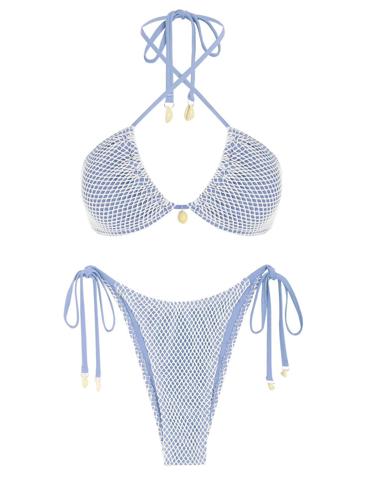 ZAFUL Bikini triángulo para mujer, multivía, red de pescado, atado lateralmente, bandeau, tanga, conjunto de bikini de dos piezas